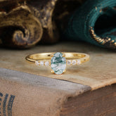 1 Carat Oval Cut Moss Agate Dainty Engagement Ring